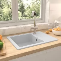 Кухненска мивка с преливник, овал, бяла, гранит