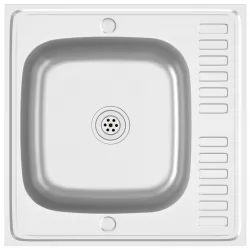 Кухненска мивка със сифон, сребриста, 600x600x155 мм, инокс
