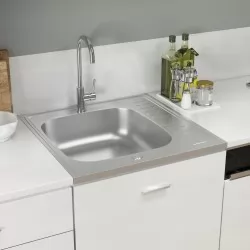 Кухненска мивка със сифон, сребриста, 600x600x155 мм, инокс