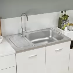 Кухненска мивка със сифон, сребриста, 800x500x155 мм, инокс