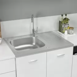 Кухненска мивка със сифон, сребриста, 800x600x155 мм, инокс