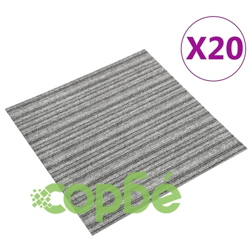 Килимни плочки за под, 20 бр, 5 м², 50x50 см, сиви ивици ➤ топ цена ➤ sorbe.bg