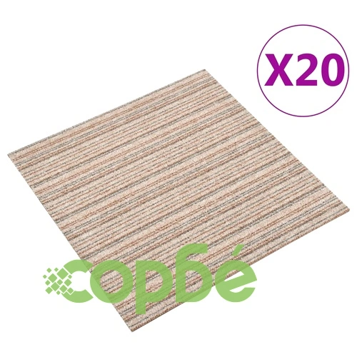 Килимни плочки за под, 20 бр, 5 м², 50x50 см, бежови ивици ➤ топ цена ➤ sorbe.bg