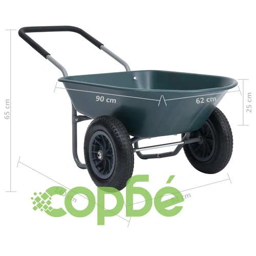 Ръчна количка, зелено и сиво, 140x63x65 см, 78 л, 100 кг  ➤ топ цена ➤ sorbe.bg