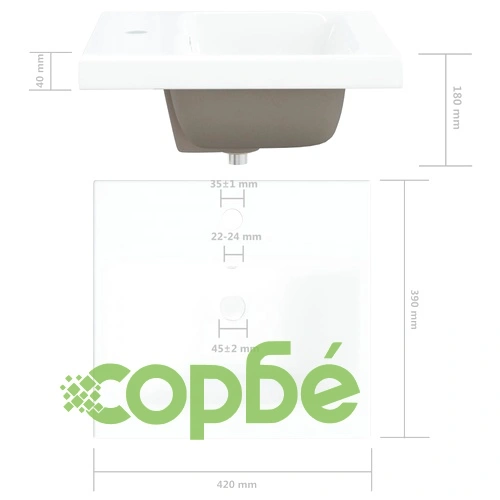 Мивка за вграждане със смесител, 42x39x18 см, керамична, бяла ➤ топ цена ➤ sorbe.bg