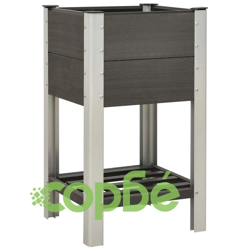 Градинска повдигната леха с рафт, 50x50x90 см, WPC, сива ➤ топ цена ➤ sorbe.bg