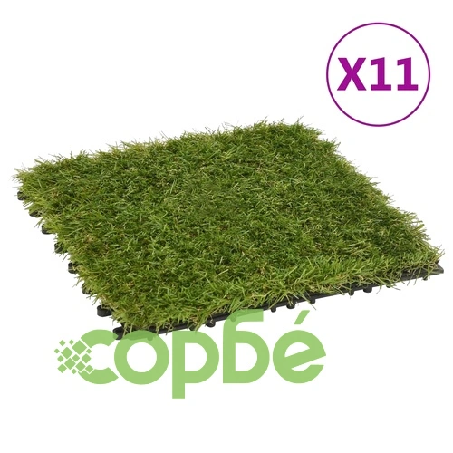 Плочки изкуствена трева, 11 бр, зелени, 30x30 см ➤ топ цена ➤ sorbe.bg