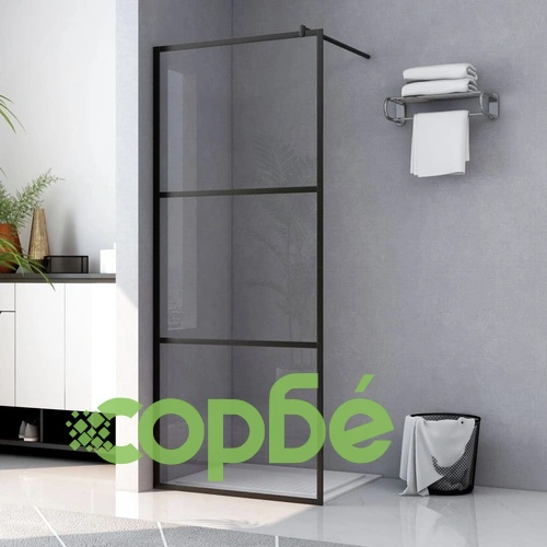 Стена за душ с прозрачно ESG стъкло, черна, 90x195 см ➤ топ цена ➤ sorbe.bg