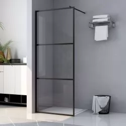 Стена за душ с прозрачно ESG стъкло, черна, 115x195 см