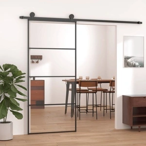 Плъзгаща врата, алуминий и ESG стъкло, 90x205 см, черна