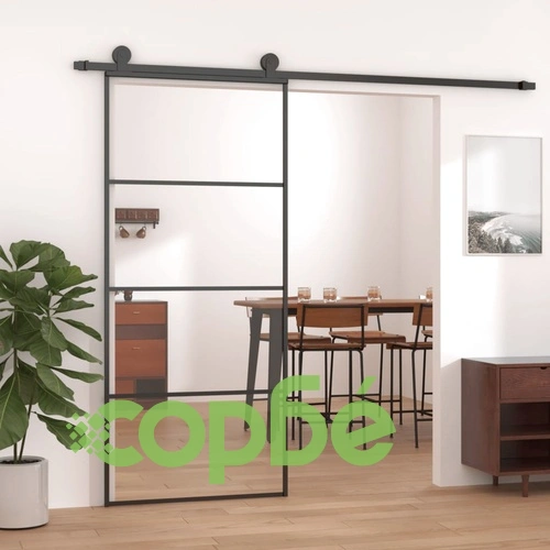 Плъзгаща врата, алуминий и ESG стъкло, 90x205 см, черна ➤ топ цена ➤ sorbe.bg