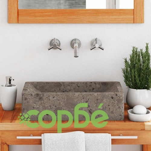 Мивка, 45x30x12 см, мрамор, сив гланц  ➤ топ цена ➤ sorbe.bg