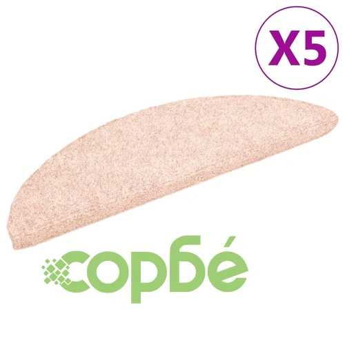 Постелки за стълби, самозалепващи се, 5 бр., 56x17x3 см, светлокафяви, полукръгли ➤ топ цена ➤ sorbe.bg