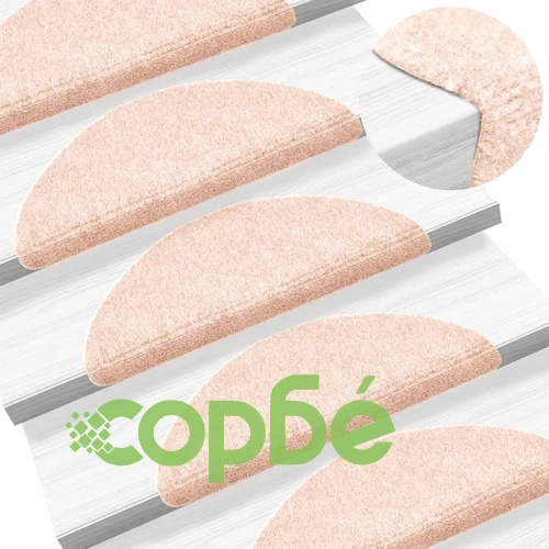 Постелки за стълби, самозалепващи се, 10 бр., 56x17x3 см, светлокафяви, полукръгли ➤ топ цена ➤ sorbe.bg