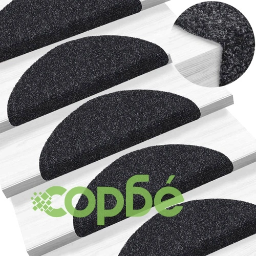 Самозалепващи се постелки за стълби, 5 бр., 56x17x3 см, черни, полукръгли ➤ топ цена ➤ sorbe.bg