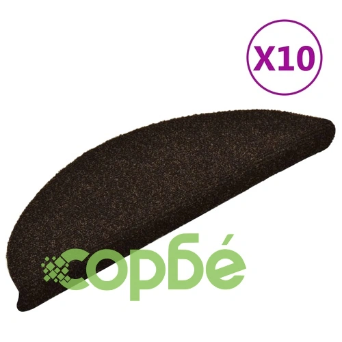 Самозалепващи се постелки за стълби, 10 бр., 56x17x3 см, тъмнокафяви, полукръгли ➤ топ цена ➤ sorbe.bg