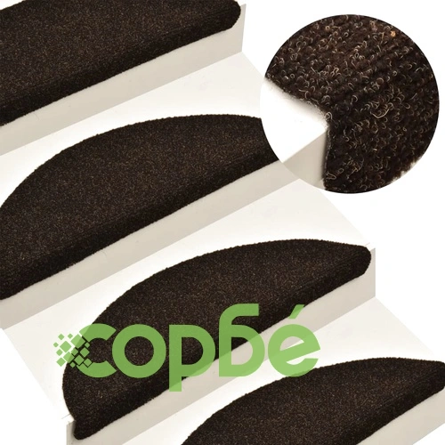 Самозалепващи се постелки за стълби, 10 бр., 56x17x3 см, тъмнокафяви, полукръгли ➤ топ цена ➤ sorbe.bg