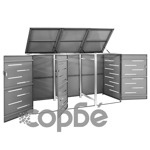 Троен навес за кофа за смет 207x77,5x112,5 см инокс ➤ топ цена ➤ sorbe.bg
