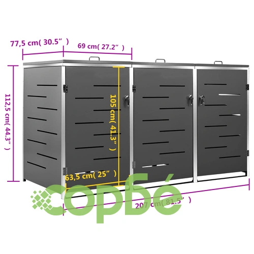Троен навес за кофа за смет 207x77,5x112,5 см инокс ➤ топ цена ➤ sorbe.bg