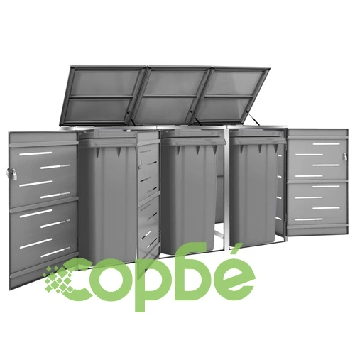 Троен навес за кофа за смет 207x77,5x112,5 см инокс ➤ топ цена ➤ sorbe.bg