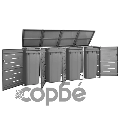 Четворен навес за кофа за смет 276,5x77,5x112,5 см инокс на топ цена от sorbe.bg Четворен навес за кофа за смет 276,5x77,5x112,5 см инокс ➤ топ цена ➤ sorbe.bg