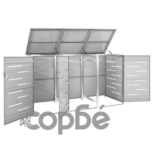 Троен навес за кофа за смет 207x77,5x112,5 см инокс ➤ топ цена ➤ sorbe.bg