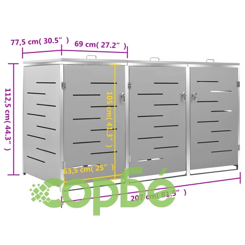 Троен навес за кофа за смет 207x77,5x112,5 см инокс ➤ топ цена ➤ sorbe.bg