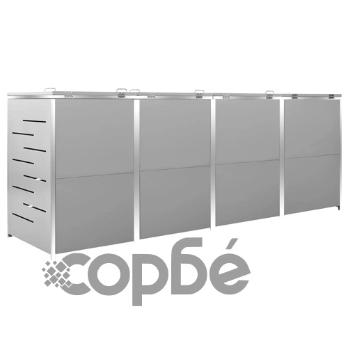 Четворен навес за кофа за смет 276,5x77,5x112,5 см инокс на топ цена от sorbe.bg Четворен навес за кофа за смет 276,5x77,5x112,5 см инокс ➤ топ цена ➤ sorbe.bg