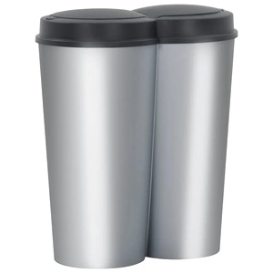 Двоен контейнер за смет, сребристо и черно, 50 л