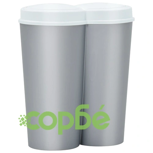 Двоен контейнер за смет, сребристо и бяло, 50 л ➤ топ цена ➤ sorbe.bg