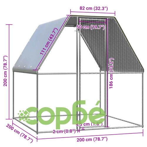 Птичарник на открито, 2x2x2 м, поцинкована стомана ➤ топ цена ➤ sorbe.bg