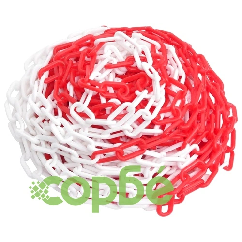 Предупредителна верига, червено и бяло, 100 м, 4 мм, пластмаса ➤ топ цена ➤ sorbe.bg