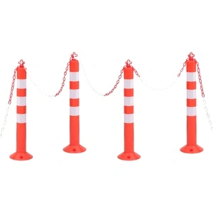 Сигнални колчета за контрол на трафика 4 бр с верига 75 см PE