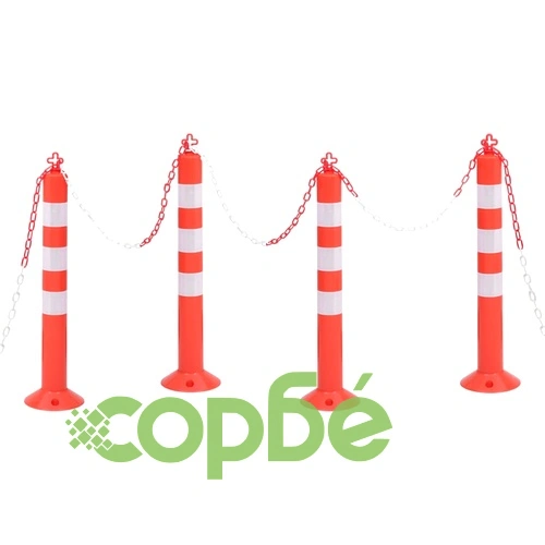 Сигнални колчета за контрол на трафика 4 бр с верига 75 см PE ➤ топ цена ➤ sorbe.bg