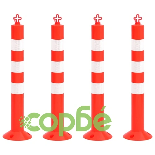Сигнални колчета за контрол на трафика 4 бр с верига 75 см PE ➤ топ цена ➤ sorbe.bg