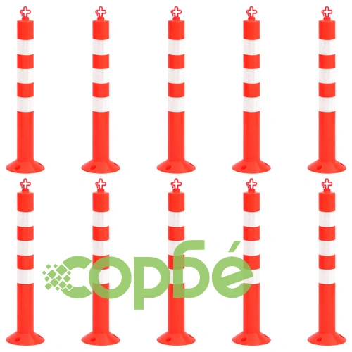 Сигнални колчета за контрол на трафика 10 бр с верига 75 см PE ➤ топ цена ➤ sorbe.bg