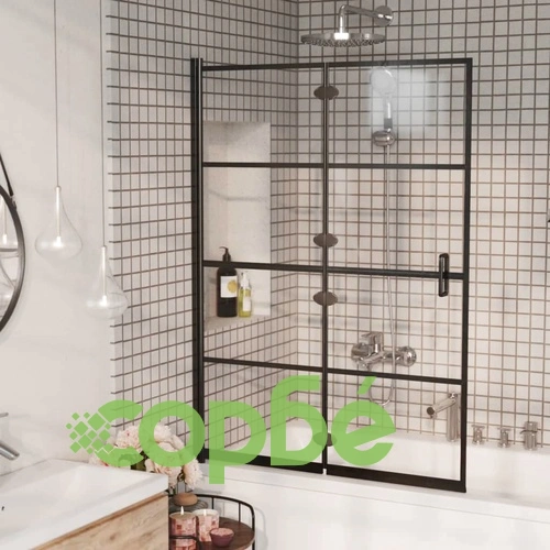 Сгъваем душ параван, ESG стъкло, 100x140 см, черен ➤ топ цена ➤ sorbe.bg