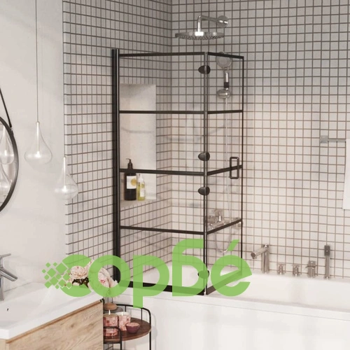 Сгъваем душ параван, ESG стъкло, 120x140 см, черен ➤ топ цена ➤ sorbe.bg