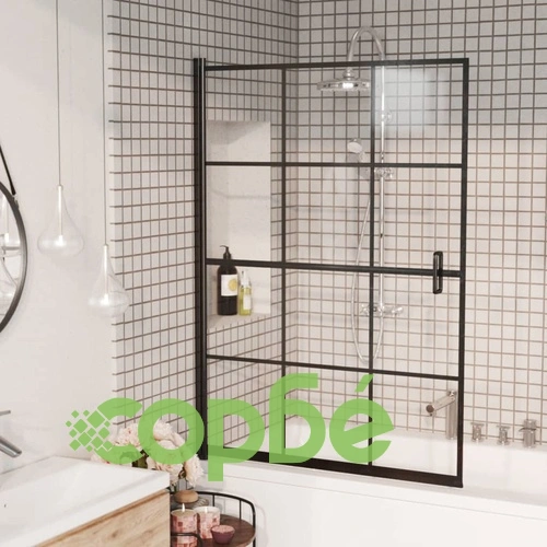 Душ параван, ESG стъкло, 100x140 см, черен ➤ топ цена ➤ sorbe.bg