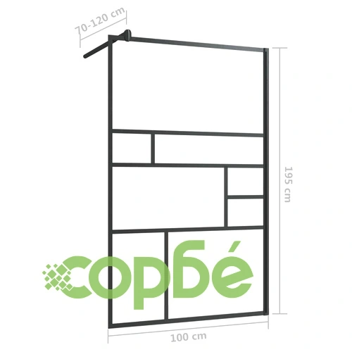 Стена за душ с прозрачно ESG стъкло, 100x195 см, черна ➤ топ цена ➤ sorbe.bg