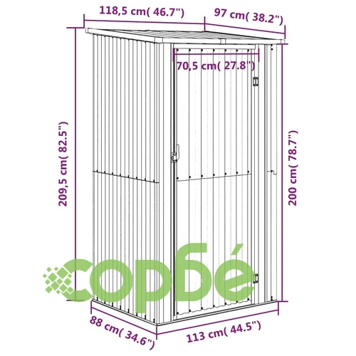 Градинска барака сива 118,5x97x209,5 см поцинкована стомана ➤ топ цена ➤ sorbe.bg