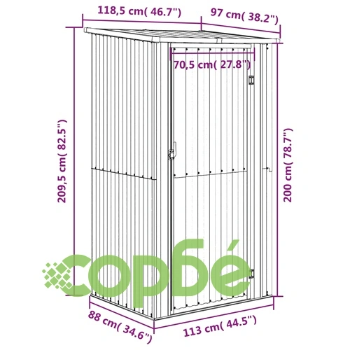 Градинска барака антрацит 118,5x97x209,5 см поцинкована стомана ➤ топ цена ➤ sorbe.bg