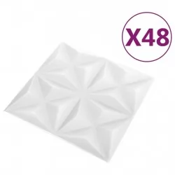 3D стенни панели, 48 бр, 50x50 см, оригами бяло, 12 кв.м.