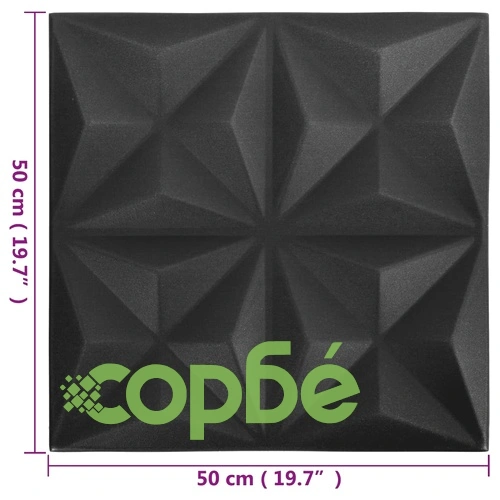 3D стенни панели, 48 бр, 50x50 см, оригами черно, 12 м² ➤ топ цена ➤ sorbe.bg