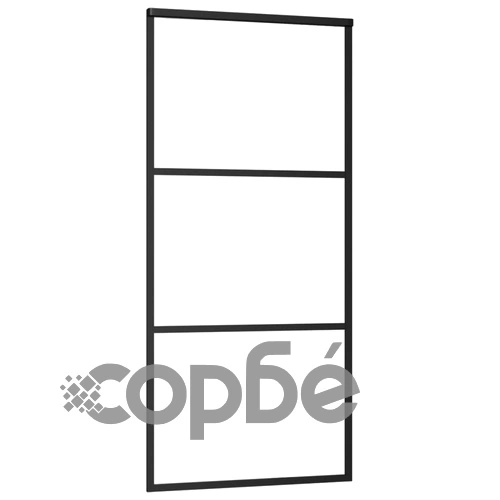 Плъзгаща врата, ESG стъкло и алуминий, 90x205 см, черна ➤ топ цена ➤ sorbe.bg