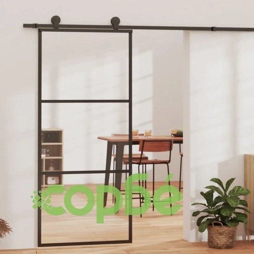 Плъзгаща врата, ESG стъкло и алуминий, 90x205 см, черна ➤ топ цена ➤ sorbe.bg