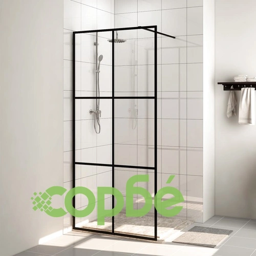 Стена за душ с прозрачно ESG стъкло, 100x195 см, черна ➤ топ цена ➤ sorbe.bg