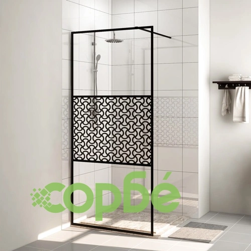 Стена за душ с прозрачно ESG стъкло, 100x195 см, черна ➤ топ цена ➤ sorbe.bg