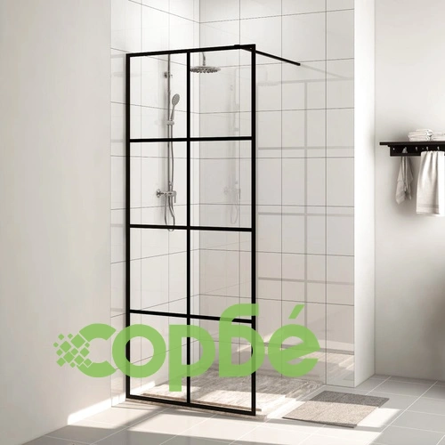 Стена за душ с прозрачно ESG стъкло, 80x195 см, черна ➤ топ цена ➤ sorbe.bg