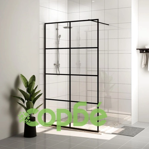 Стена за душ с прозрачно ESG стъкло, 100x195 см, черна ➤ топ цена ➤ sorbe.bg